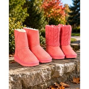Livboots Kids Salmon Pink Faux Suede Winter Boots Cable Knit Sweater Cuff NEW